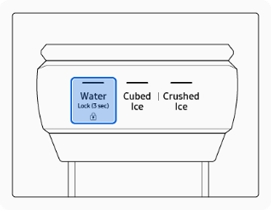Écran d'affichage du réfrigérateur-congélateur montrant l'option "Water/Lock" activée.