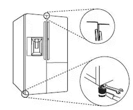 Diagramme montrant comment réaligner la porte du réfrigérateur-congélateur.