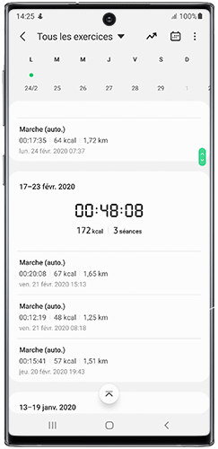 Consulter les entraînements enregistrés dans Samsung Health