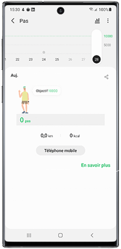 Paramètres pour enregistrer les pas dans Samsung Health