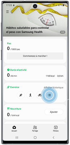 Accéder aux exercices de Samsung Health
