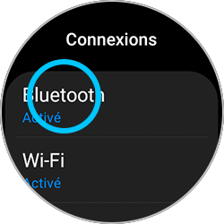 Sélection du menu Bluetooth d'une Galaxy Watch
