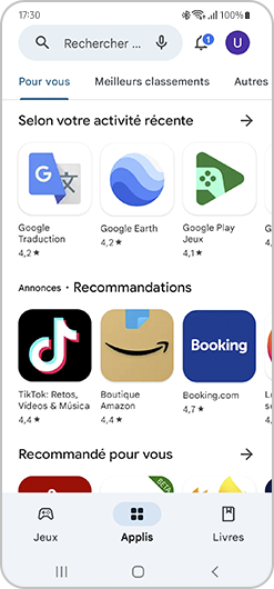 Aperçu du Google Play Store sur un smartphone Samsung