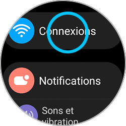Sélection du menu Connexions d'une Galaxy Watch