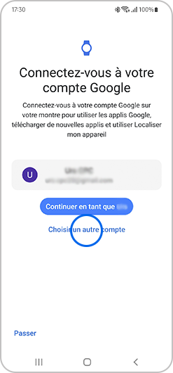 Ajout d'un compte Google via l'application Galaxy Wearable d'un smartphone Samsung