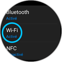 Sélection du menu Wi-Fi d'une Galaxy Watch