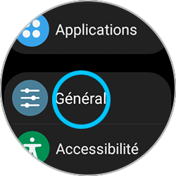 Sélection du menu Général d'une Galaxy Watch