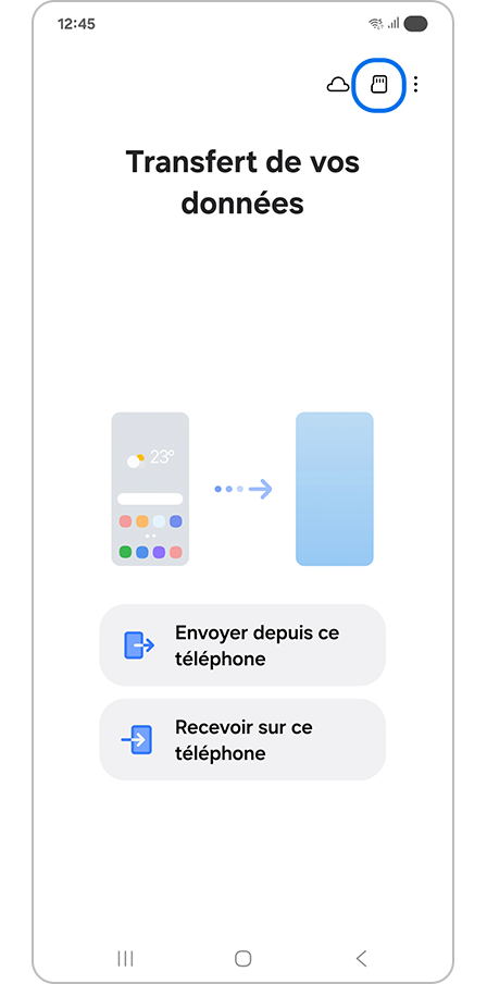 Appuyer sur l'icône de la carte SD