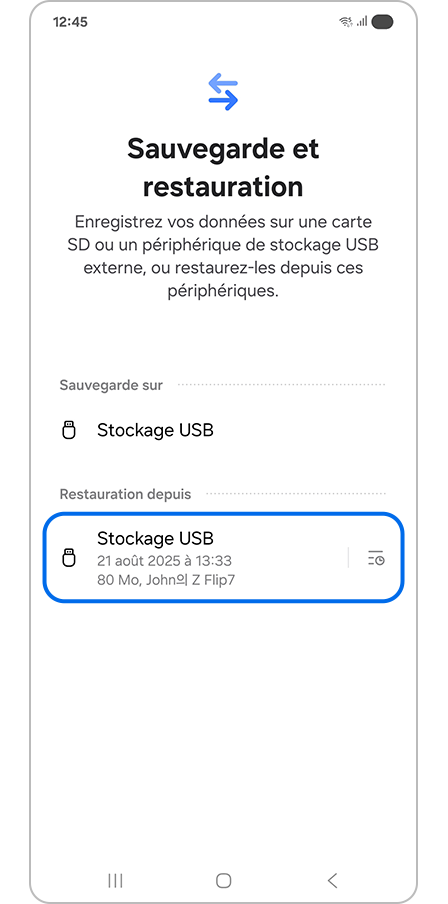 Sélectionner le stockage USB