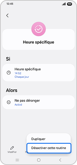 Sélectionner Désactiver cette routine