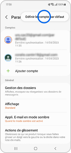 Définition d'un compte de messagerie par défaut sur l'application E-mail de Samsung