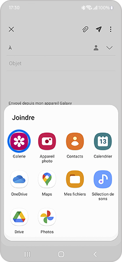 Ajout d'une pièce jointe sur l'application E-mail de Samsung