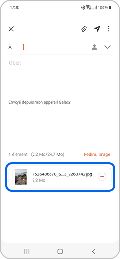 Aperçu d'une pièce jointe sur l'application E-mail de Samsung