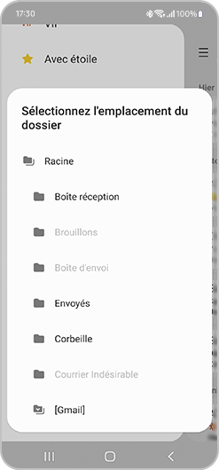 Ajout d'un dossier à la boîte de réception d'une adresse de messagerie sur l'application E-mail de Samsung