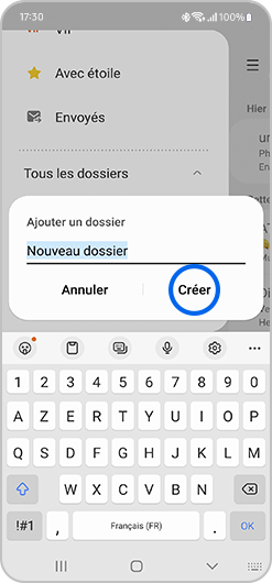 Ajout d'un dossier à la boîte de réception d'une adresse de messagerie sur l'application E-mail de Samsung