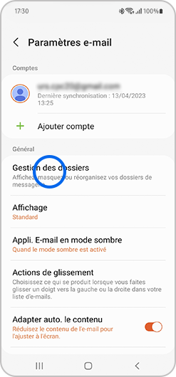 Aperçu des paramètres de l'application E-mail de Samsung
