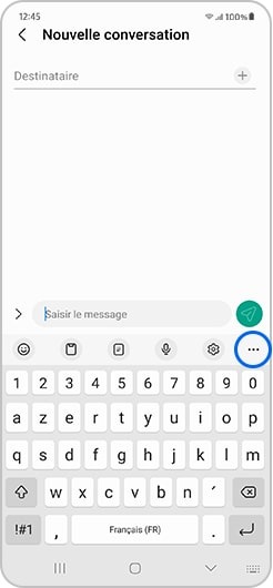 Icône Plus d’options entourée d’un carré bleu sur un écran de téléphone Samsung