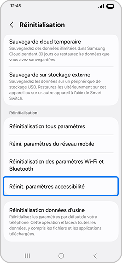 Écran d’accueil du menu de réinitialisation d’un Samsung Galaxy