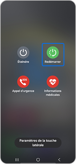 Menu permettant d’éteindre ou de redémarrer un Samsung Galaxy