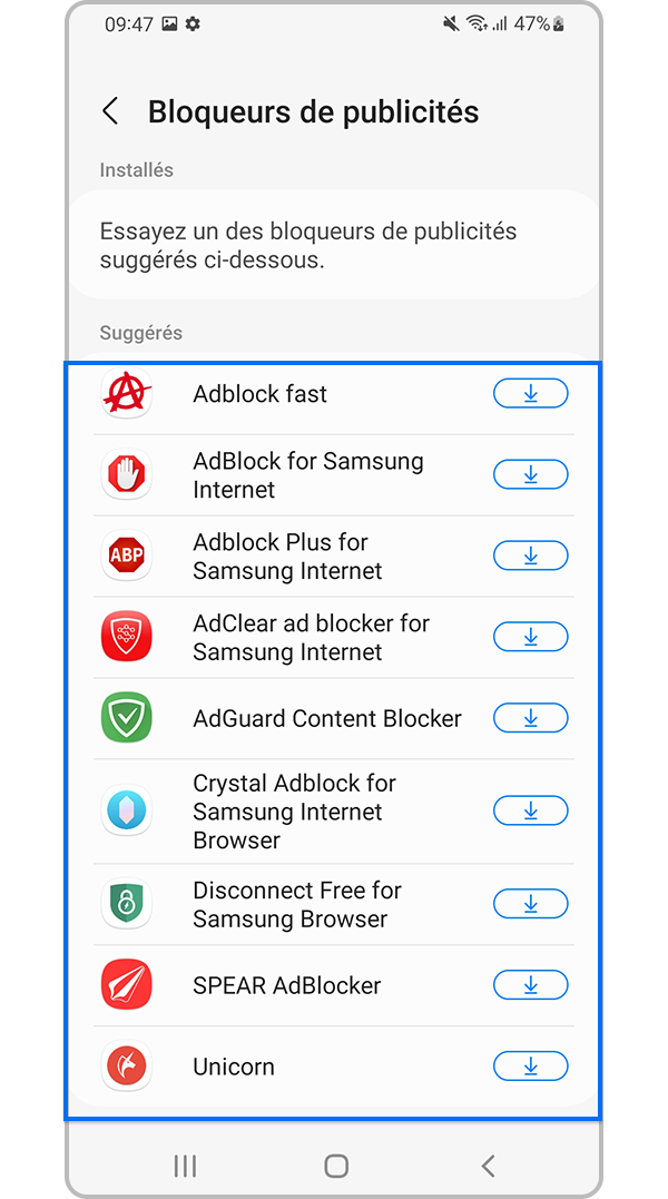 Effectuez votre choix parmi les applications suggérées