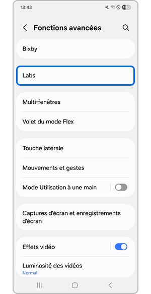 Sélection du menu Labs