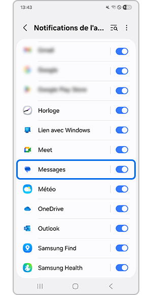 Sélection de l’application Messages