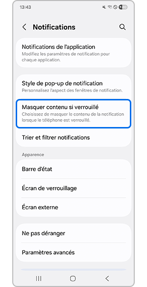 Sélection de Masquer le contenu si verrouillé