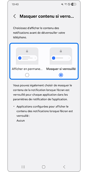 Appuyez sur Afficher en permanence ou Masquer si verrouillé