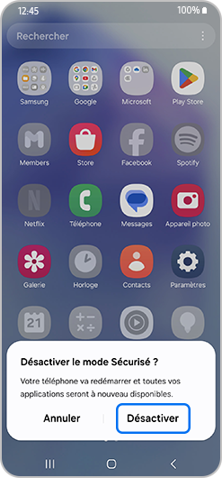 Appuyer sur Désactiver pour désactiver ce mode