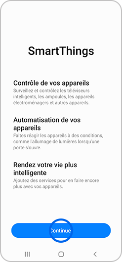 Écran de démarrage de SmartThings sur un smartphone Galaxy