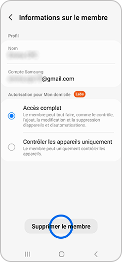 Suppression d’un membre d'un lieu dans l'application SmartThings
