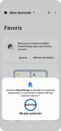 Aperçu d’une autorisation d’accès de l'application SmartThings sur un smartphone Galaxy
