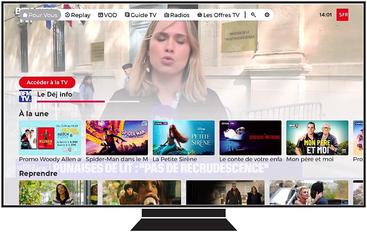 la page d’accueil SFR tv app