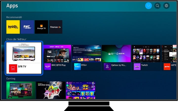 Sélection de l’application SFR TV sur un téléviseur Samsung