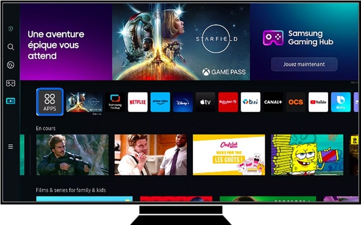 Sélection du menu Apps sur la page d'accueil d'un téléviseur Samsung