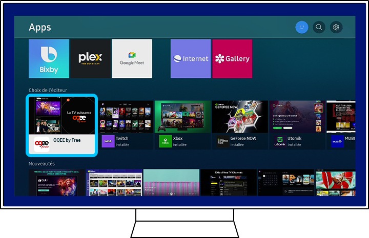 Sélection de l’application OQEE sur un téléviseur Samsung