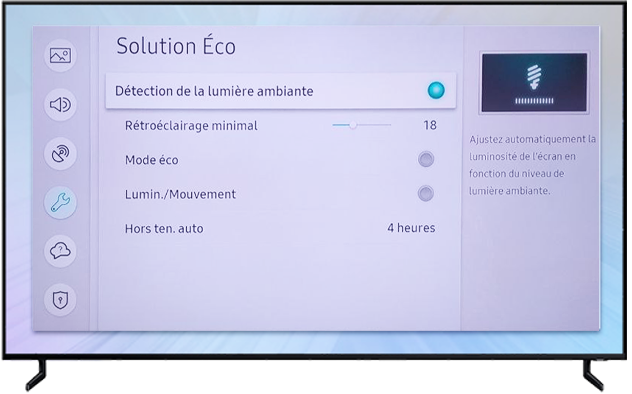 Vérifier les paramètres de Solution Éco de ma TV Samsung