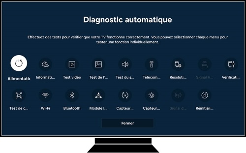 Écran principal de la fonctionnalité Diagnostic automatique avec les 18 diagnostics disponibles