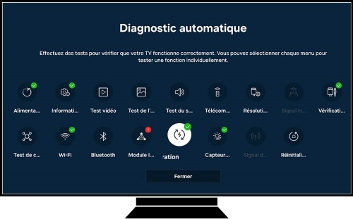 Différents diagnostics automatiques effectués avec leur résultat visible