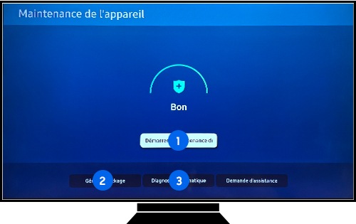 Écran principal du menu Diagnostic automatique sur un téléviseur Samsung