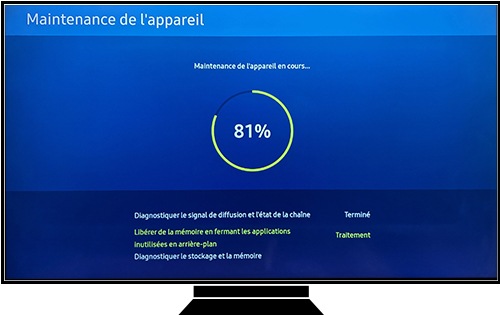 Diagnostic automatique en cours sur un téléviseur Samsung