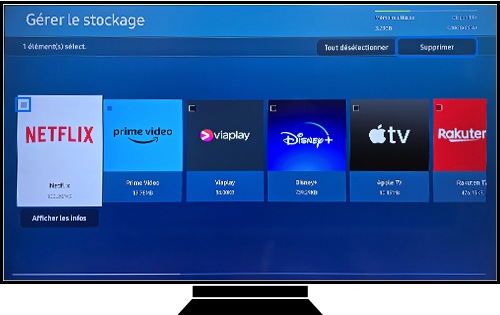 Suppression d’une application dans le menu Gestion du stockage de Diagnostic automatique