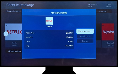 Suppression des données et du cache d’une application dans le menu Gestion du stockage de Diagnostic automatique