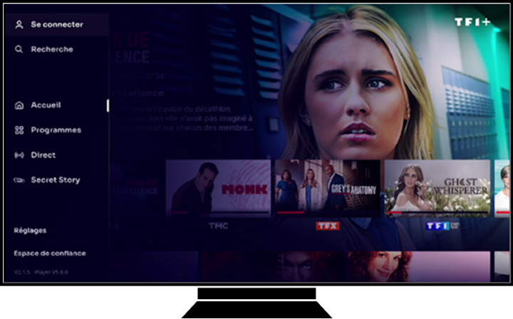 Aperçu de la page d'accueil de l'application TF1+