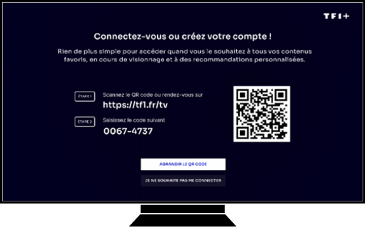 Aperçu de la page de connexion de l'application TF1+