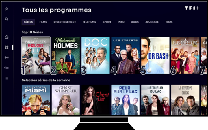 Aperçu de la page Programmes de l'application TF1+
