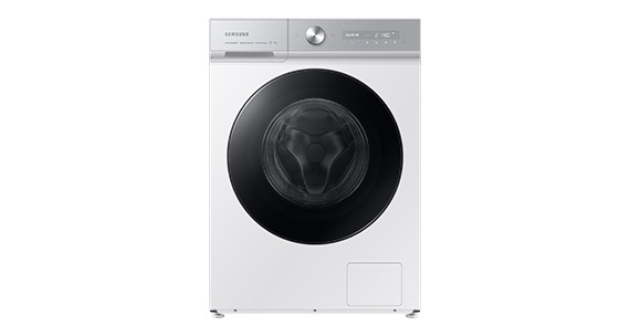 There is a white Bespoke AI™ washer with a silver-colored panel.