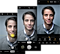 Drie professionele zelfportretfoto's van de lachende mannen met de Samsung Photo Editor, die het mogelijk maakt om foto's te bewerken.