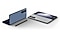 Two Galaxy Z Fold5 devices in online exclusive colours. The device in Blue is in Flex Mode and seen from the rear panel. The device in Gray is unfolded with the panel and Cover Screen facing up. S Pen Fold Edition for Galaxy Z Fold5 is placed to the side.