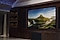 La signalisation LED intelligente Samsung installée dans le salon de la maison montre des images de montagnes, de petites cascades et de la lumière du soleil.